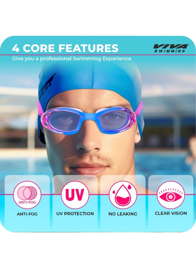 VIVA SWIMMING Combo 616 Swimming Goggles & Swimming Cap, 2 Ear Plug with Nose Clip Swimming Kit - Image 1